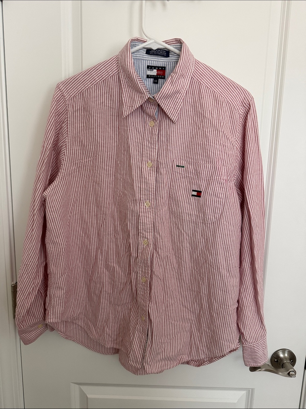 Tommy Hilfiger Vintage Juniors Red and White Striped Button-Up Shirt